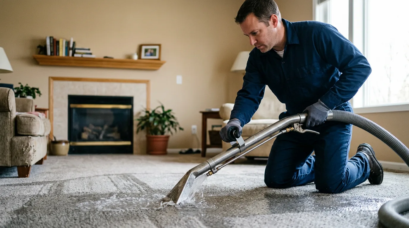 Water damage restoration technician working near Galesburg, IL